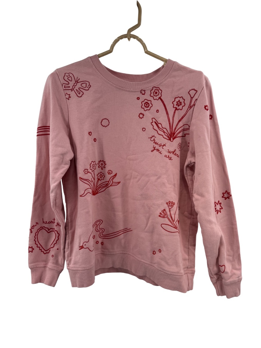 ban.do Pastel Pink Sweatshirt red floral hearts trust where you are M casual